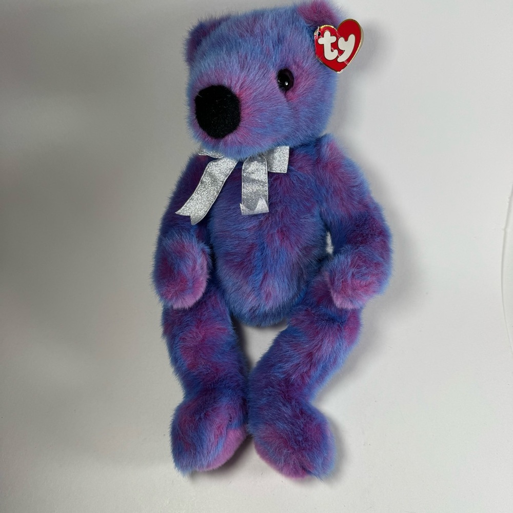 Ty Classic Plush Purplebeary Purple Pink Teddy Bear 1999 Vintage 14" Silver Bow